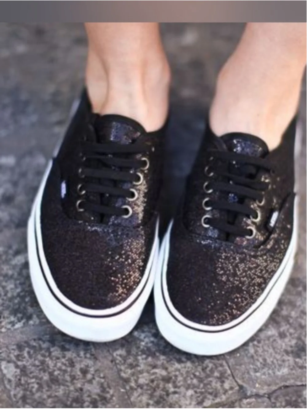 Vans Atwood Tinsel Canvas Glitter Black Skate Sneakers Size 6.5 Women's